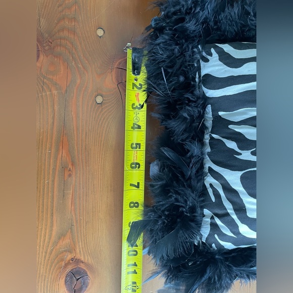 Pair Of Throw Pillows - Black & White Zebra Strip Pattern Black Feather Trim - Picture 7 of 7